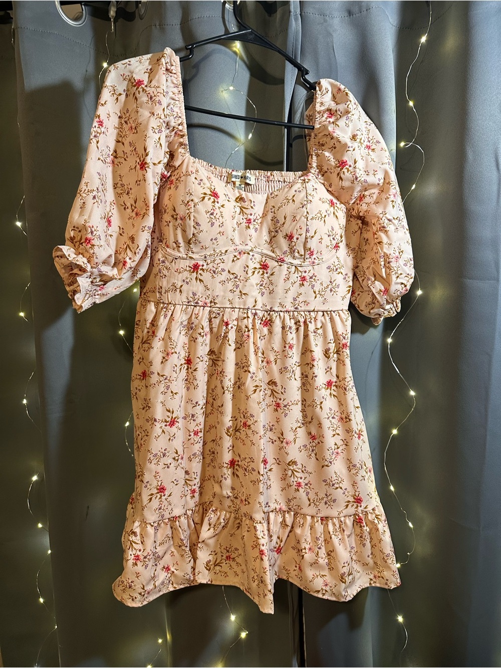 Inspired Hearts Pink and Red Floral Puff-Sleeve Mini Dress
